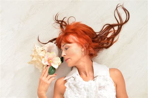 Portrait Of Beautiful Redhead Mature Woman Posing Stock Image Image