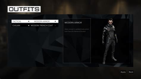 Outfits Deus Ex Mankind Divided Interface In Game