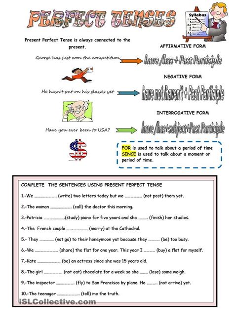 Present Perfect Tense Worksheet For Class