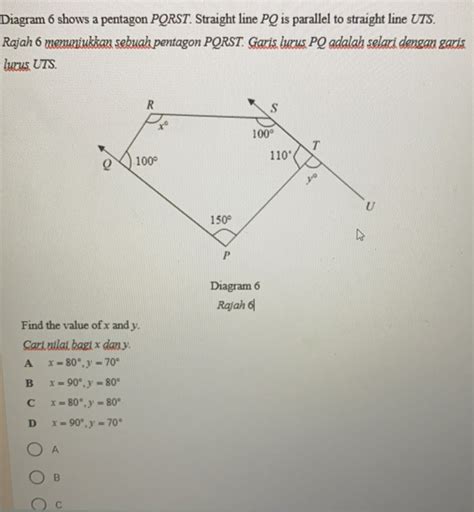 Solved Diagram Shows A Pentagon Pqrst Straight Line Pq Is Parallel