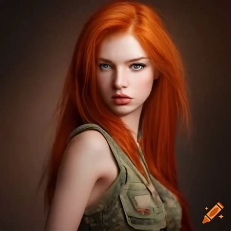 Attractive Red Haired Girl Soldier