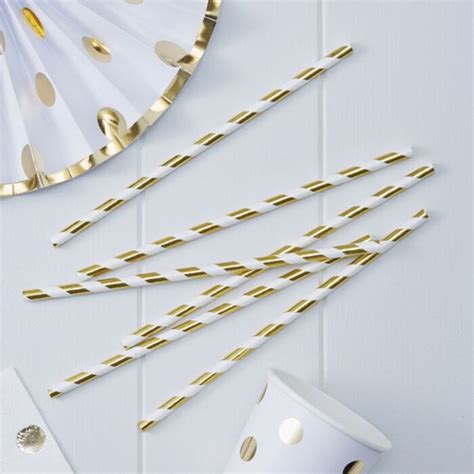 Ginger Ray Paper Straws Strohhalm Gold Gestreift 25 Stück