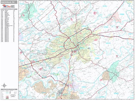 Knoxville Tennessee Zip Code Wall Map (Premium Style) by MarketMAPS