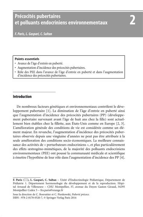 Pdf Pubert Pr Coce Pr Cocit S Pubertaires Et Polluants