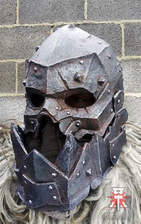 Orc Helmet With Jaw Orcish Fantasy Larp Armor Barbarian Head Etsy