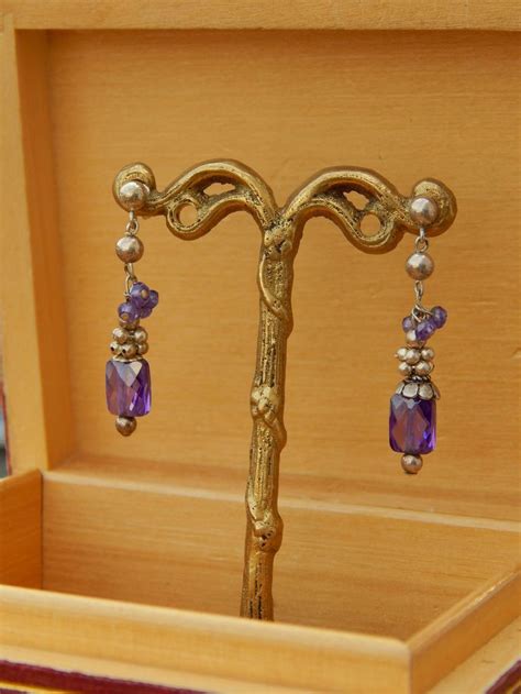 Vintage Sterling Silver Amethyst Earrings Dangle Amethyst Earrings