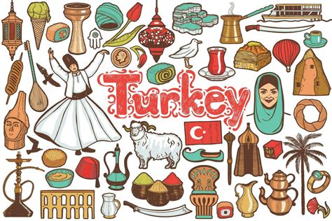 Turkish Symbols. Turkey Set in Hand-Drawn Style for Banners Fliers Posters Ads Surface Design ...