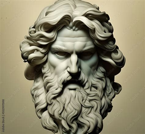 Image featuring a chiseled white marble statue bust of Greek god Zeus ...