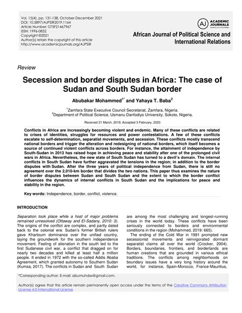 (PDF) Secession and border disputes in Africa: The case of Sudan and ...