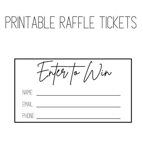 Printable Raffle Ticket Raffle Tickets Printable Enter To Win Printable