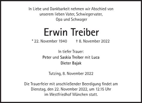 Traueranzeigen Von Erwin Treiber Sz Gedenken De