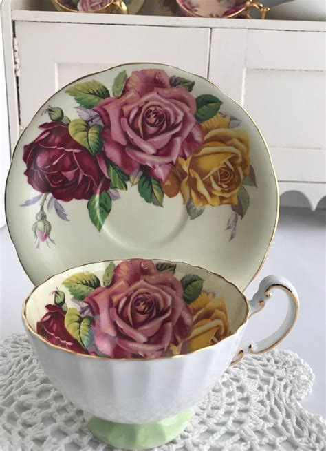 Vintage Aynsley Cabbage Roses Tea Cup And Saucer England Etsy