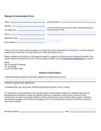 release  authorization form examples