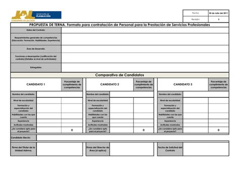 Propuesta De Terna Formato Para Contratación De Personal