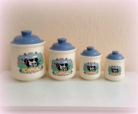 Cute Cow Canisters Vintage Moo Cows White And Blue Made In Japan