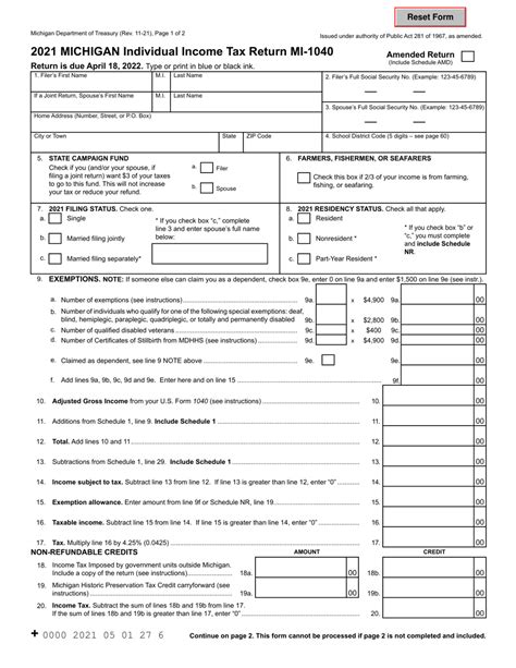 Form Mi 1040 2021 Fill Out Sign Online And Download Fillable Pdf Michigan Templateroller