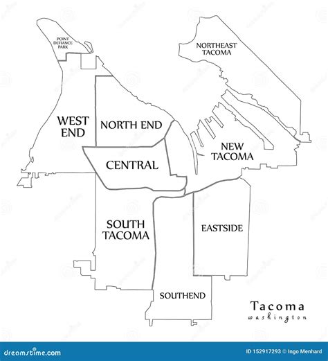 Modern City Map Tacoma Washington City Of The Usa With Neighborhoods