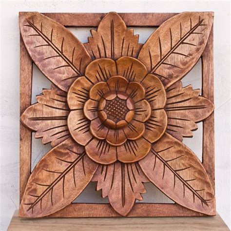 Balinese Traditional LOTUS REFIEL WOOD Panel Wooden Carving Bali Wall