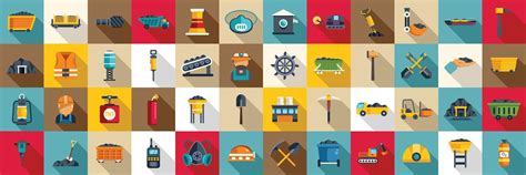 Coal Mining Icons Set Flat Mine Factory 43296942 Vector Art At Vecteezy