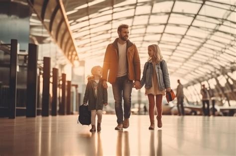 Concepto De Viaje Familiar Viaje Familiar En El Aeropuertotiempo Para