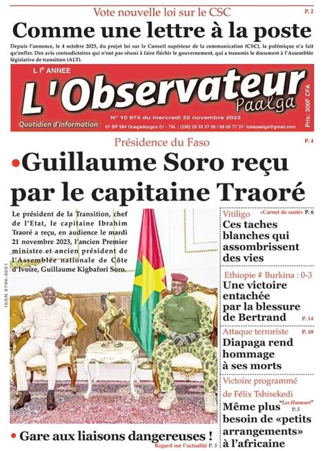 A La Une Du Mercredi 22 Novembre 2023 LeFaso Net