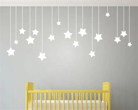 17pcs Hanging Stars Wall Stickers For Kids Room White Star Baby Nursery ...