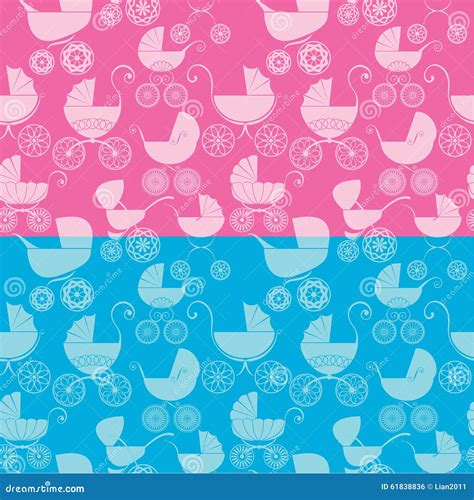 Set of Seamless Pattern with Buggy on Pink and Blue Background. Stock ...