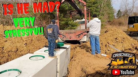 This Is Very Stressful Digging Through Sold Rock To Set These Septic Tanks Diy Septic Tank