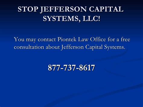 Stop Jefferson Capital Systems Llc Call 877 737 8617 For Legal Help