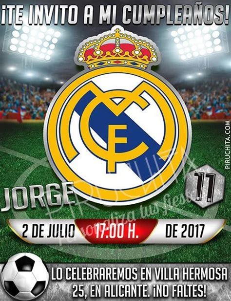 Invitación cumpleaños Fútbol Real Madrid Digital Imprimible