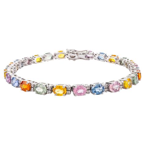 Gorgeous Multi Color Sapphire Tennis Bracelet 18 Karat For Sale At 1stdibs