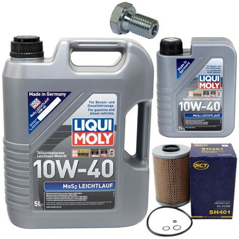 Motoröl MOS2 Leichtlauf 10W 40 LIQUI MOLY 6 Liter mit Ölfilter SH 61 95