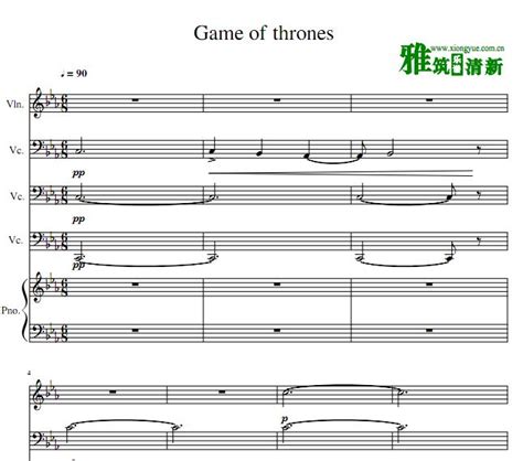 权力的游戏主题曲一小提琴三大提琴钢琴重奏谱 Game Of Thrones 雅筑清新乐谱