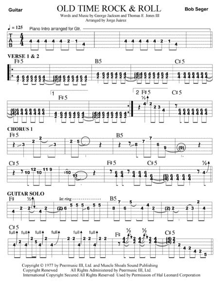 Old Time Rock And Roll Arr Jorge Juárez By Bob Seger Sheet Music For Guitar Tab At Sheet Music