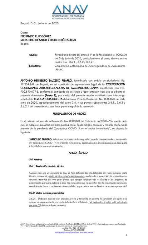 Solicitud De Revocatoria Directa De La Resoluci N Del De