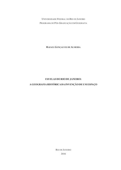 Pdf Favelas Do Rio De Janeiro A Geografia Hist Rica Da Objdig