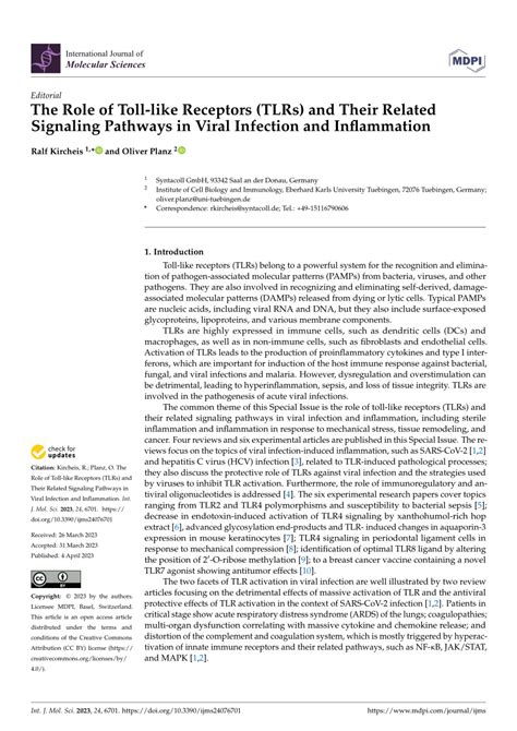 Pdf The Role Of Toll Like Receptors Tlrs And Their Related