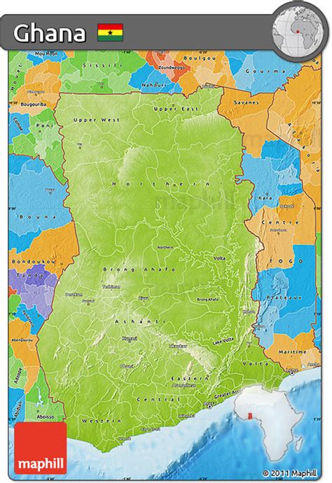 Free Physical Map Of Ghana Political Outside Shaded Relief Sea