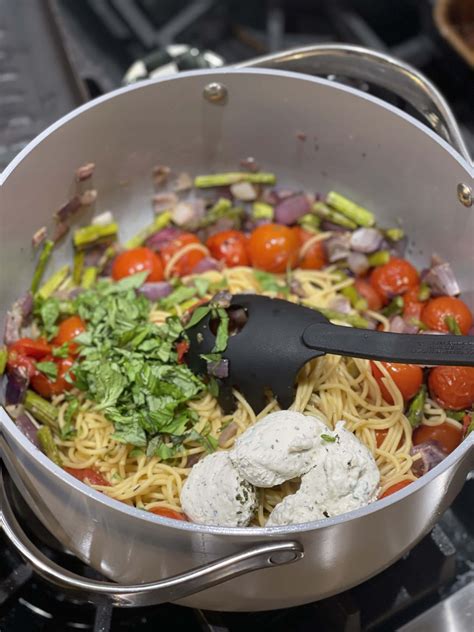 Creamy Spaghetti With Roasted Spring Vegetables Sweet Savory And Steph