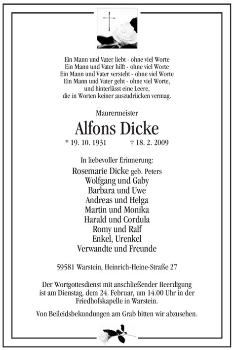 Traueranzeigen Von Alfons Dicke Trauer In Nrw De