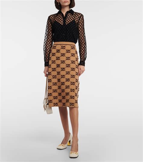 Gg Jacquard Wool Boucl Midi Skirt In Brown Gucci Mytheresa