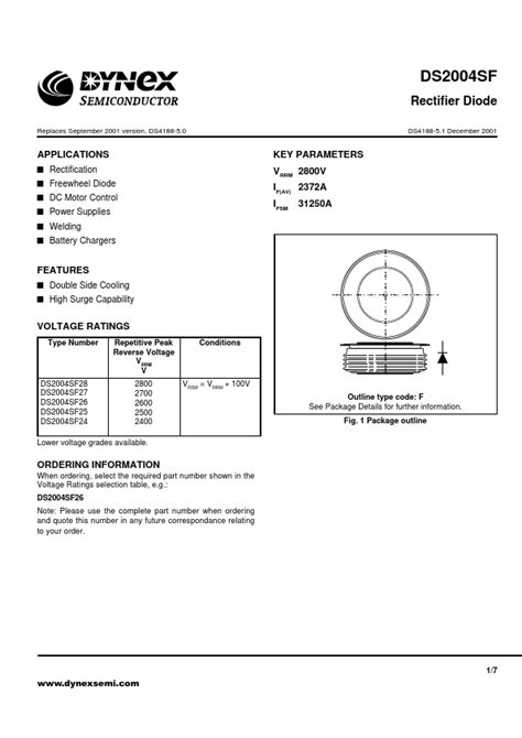 Ds Sf Dynex Semiconductor Diode Hoja De Datos Ficha T Cnica