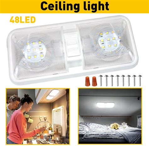 New Rv Led V Ceiling Fixture Double Light Dome Fit Camper Trailer Rv