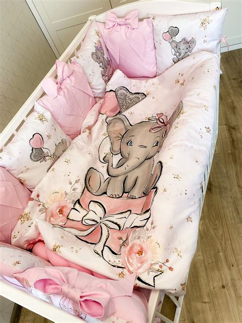 Elephant Baby Bedding Set Pink For A Newborn With Pillow Etsy