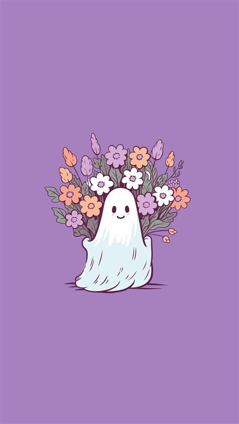 50 Cute Ghost Phone Wallpapers 👻 Floral Purple Halloween Lock Screen