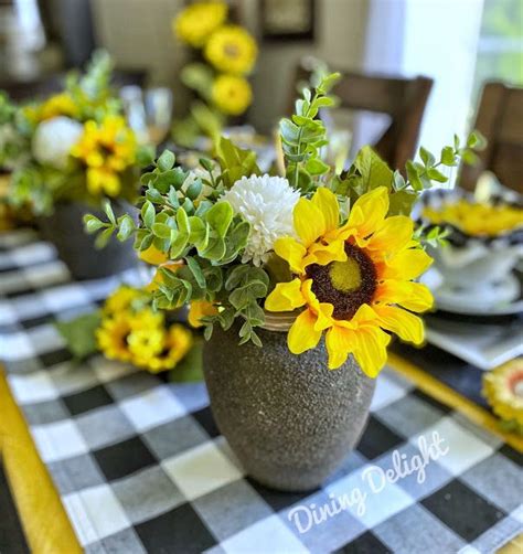 Dining Delight Sunflowers And Buffalo Check Tablescape Fall Dining