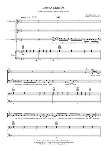 Leave A Light On By Tommy Walker 3 Part Digital Sheet Music Sheet Music Plus