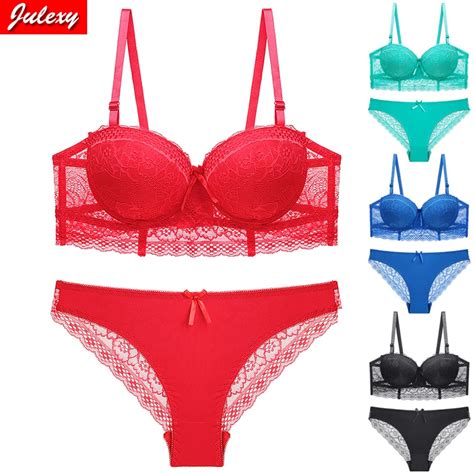 New 2021 Julexy Sexy Lace Women Bra Set Push Up Solid Underwear Panty