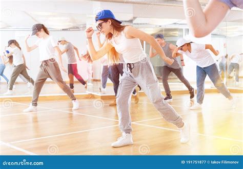 Teens Dancing Hip Hop Dance Together In Dance Hall Stock Image Image