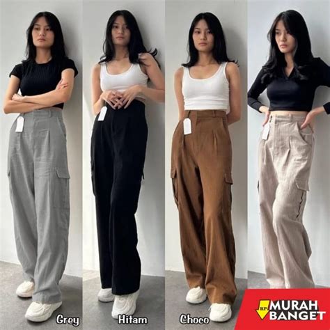 Jual Kulot Buat Lebaran Celana Cargo Highwaist Linen Crinkle Celana